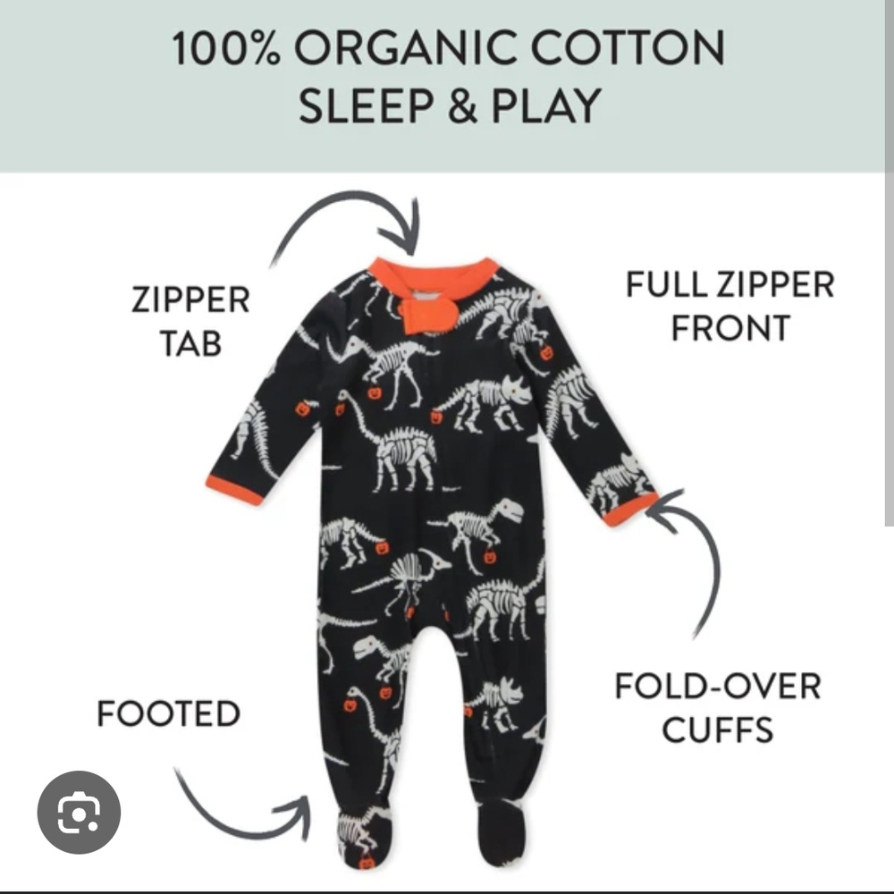 Black and Orange Footie Pajama with Full Zipper and Fold-Over Cuffs